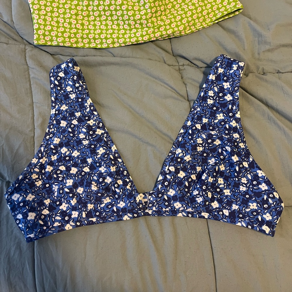 aerie Green Daisy Bandeau & Navy Floral Bikini Tops